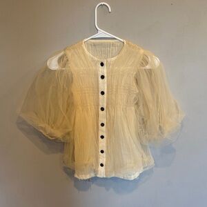 Charming Cream Kids' Blouse with Puff Sleeves